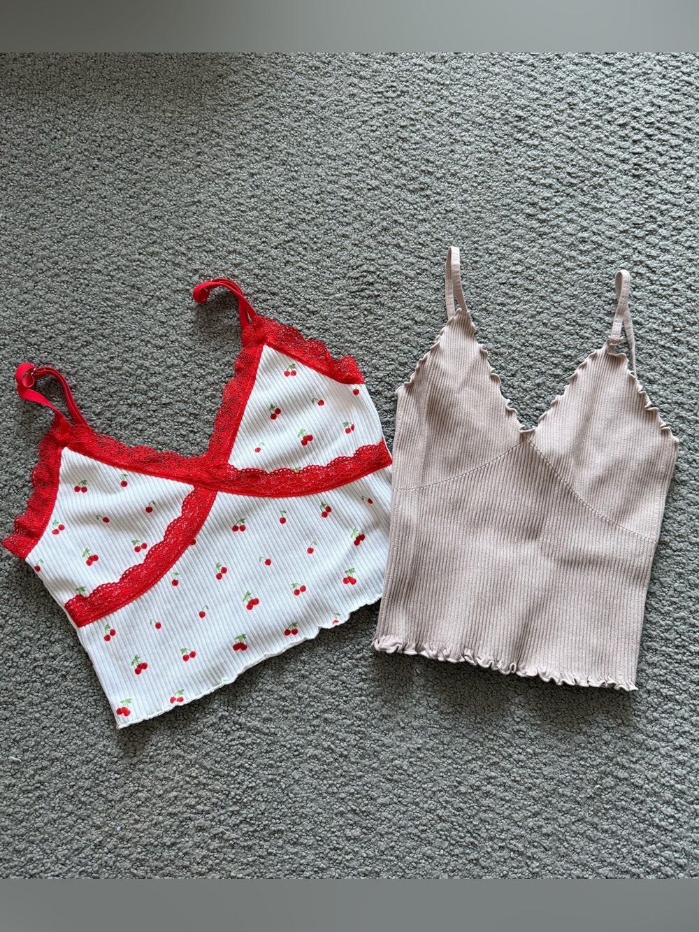 Cami Bundle: Red Trim Cherry Print and Ribbed Cami Top